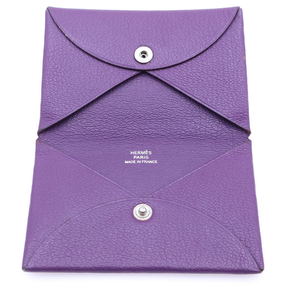 HERMES(エルメス) カルヴィデュオ レザーカードケース コインケース 名刺入れ パープル □K刻印