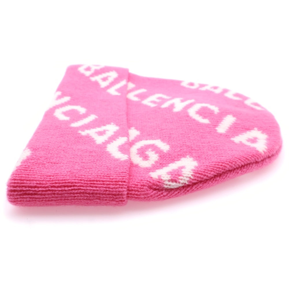BALENCIAGA(バレンシアガ) Logo Knit Beanie ロゴ総柄 ニットビーニー ニット帽 ピンク 633717 T1567