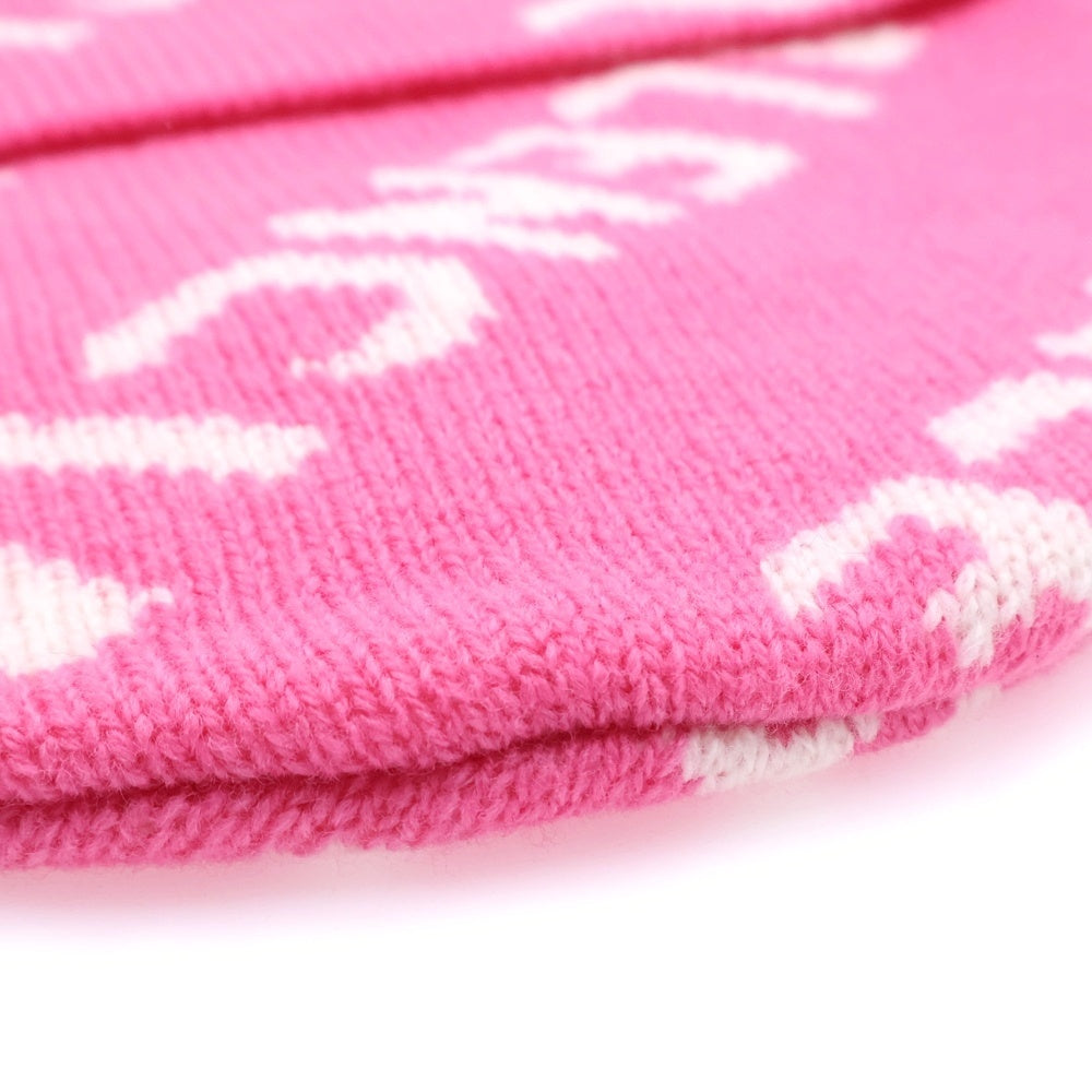 BALENCIAGA(バレンシアガ) Logo Knit Beanie ロゴ総柄 ニットビーニー ニット帽 ピンク 633717 T1567