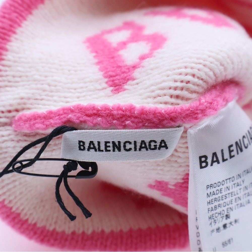 BALENCIAGA(バレンシアガ) Logo Knit Beanie ロゴ総柄 ニットビーニー ニット帽 ピンク 633717 T1567