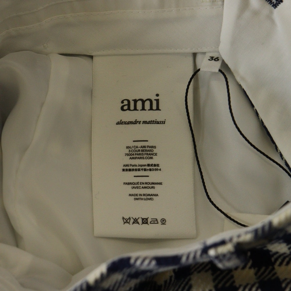 ami paris(アミパリス) ウール混 コットンストレート チェック スラックスパンツ ベージュ/ブラック レディース FTR021.CO0018