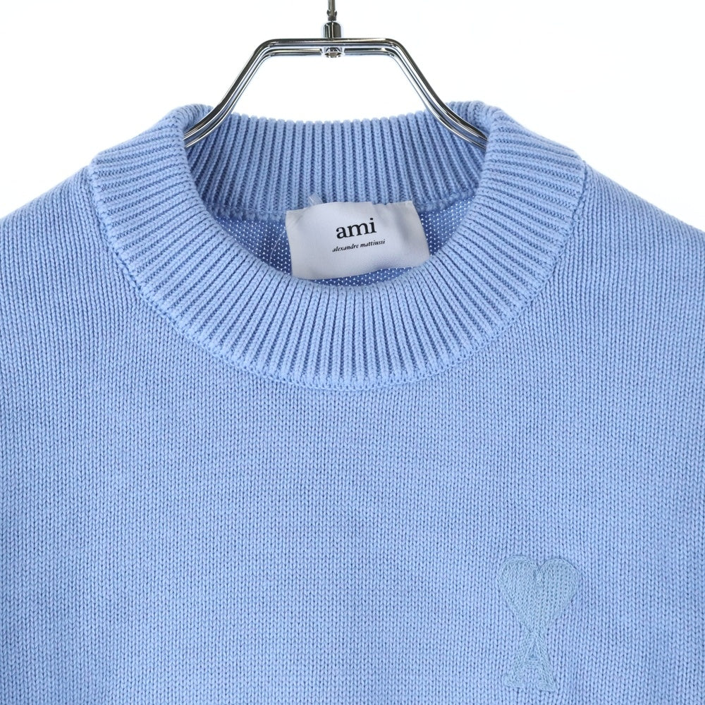 ami paris(アミパリス) ロゴ刺繍 クルーネックニットセーター ブルー UKS008.016