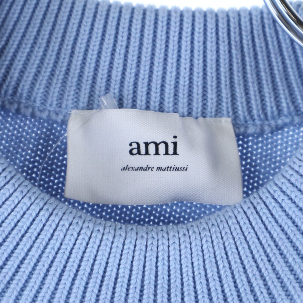 ami paris(アミパリス) ロゴ刺繍 クルーネックニットセーター ブルー UKS008.016