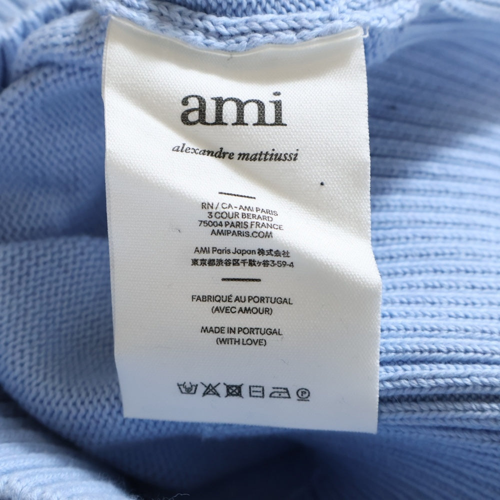 ami paris(アミパリス) ロゴ刺繍 クルーネックニットセーター ブルー UKS008.016