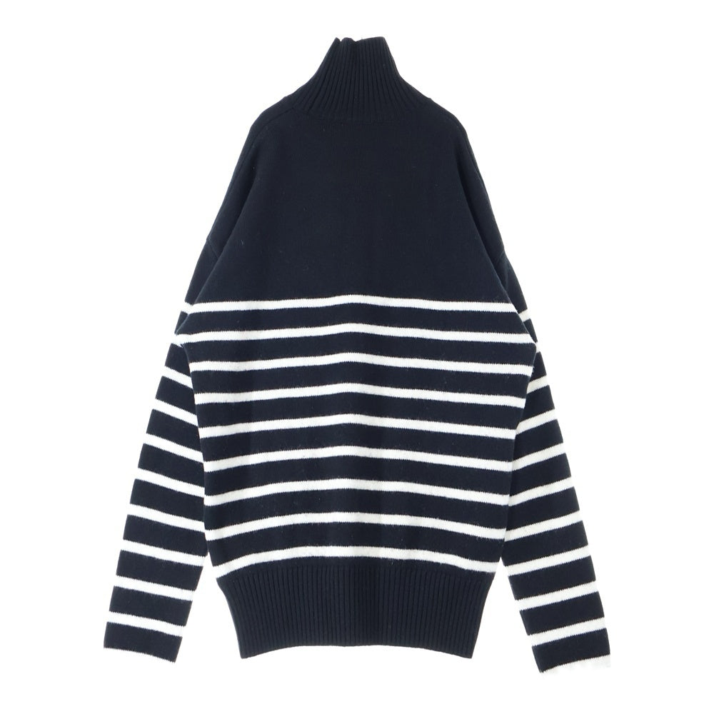 AMI Alexandre Mattiussi(アミアレクサンドルマテュッシ) Heart Striped Roll Neck Knit Sweater ハートロゴ ボーダーハイネックニットセーター ブラック UKS404.018
