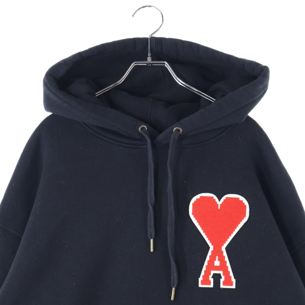 AMI Alexandre Mattiussi(アミアレクサンドルマテュッシ) Hoodie ハートロゴパッチ プルオーバースウェットパーカー フーディー ブラック H19J038.746