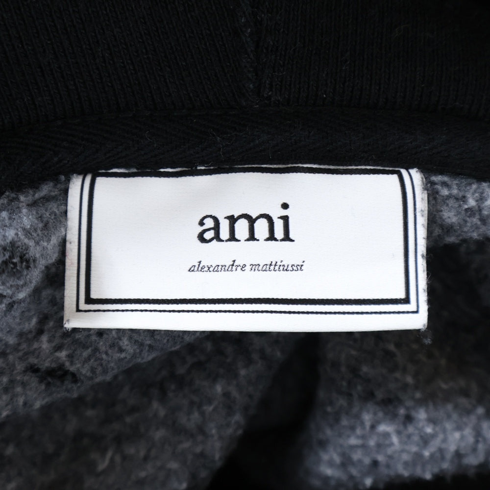 AMI Alexandre Mattiussi(アミアレクサンドルマテュッシ) Hoodie ハートロゴパッチ プルオーバースウェットパーカー フーディー ブラック H19J038.746