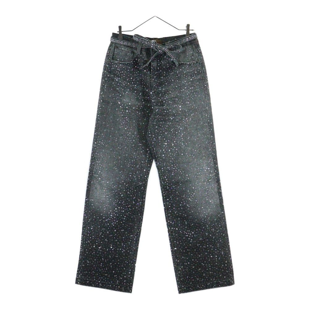 BIRTH OF ROYAL CHILD(バースオブロイヤルチャイルド) 3D Printing Washed Full Diamond Denim ラインストーン装飾 デニムパンツ グレー