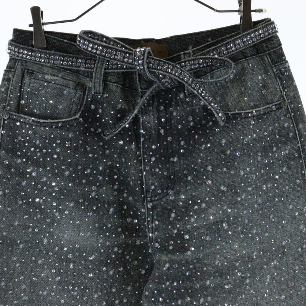 BIRTH OF ROYAL CHILD(バースオブロイヤルチャイルド) 3D Printing Washed Full Diamond Denim ラインストーン装飾 デニムパンツ グレー