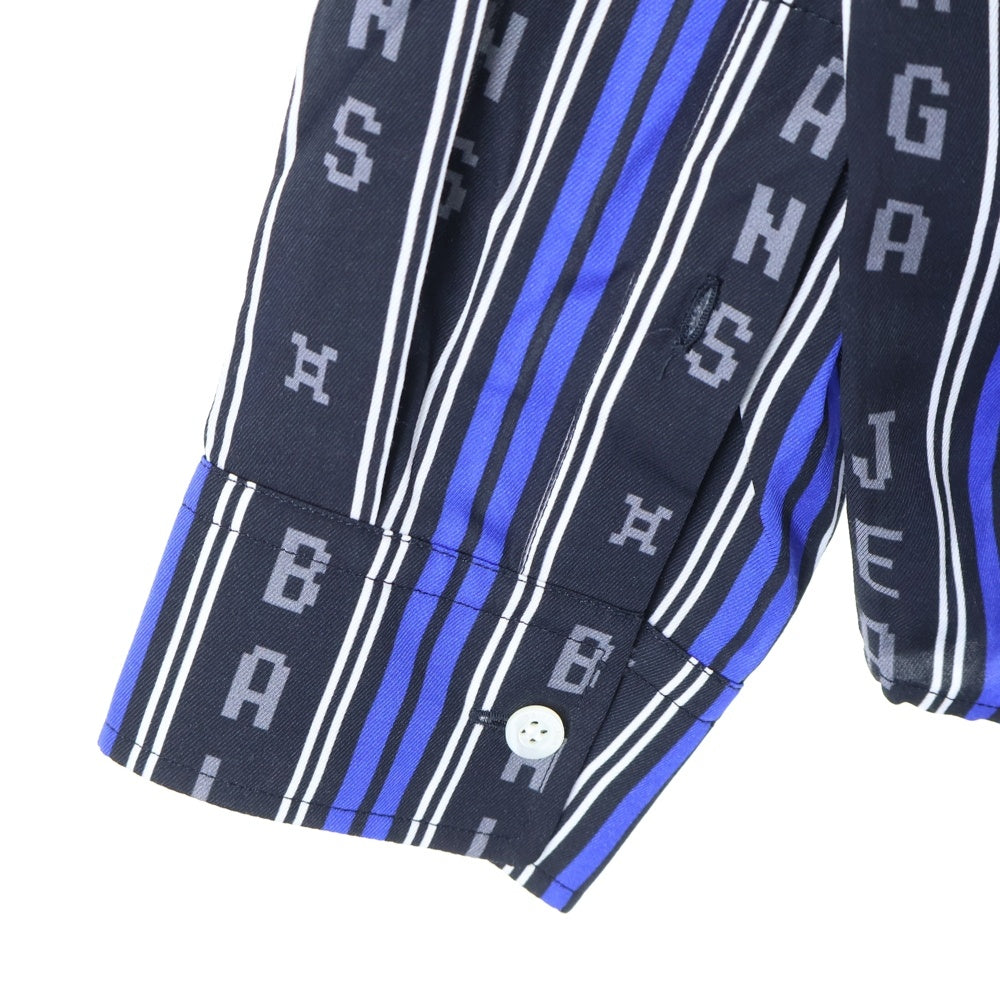 BALENCIAGA(バレンシアガ) Striped Logo Button Up Shirt ストライプロゴボタンアップ 長袖シャツ ブラック/ブルー 627023 TKL32