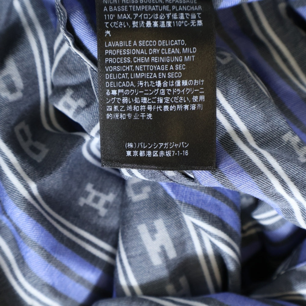 BALENCIAGA(バレンシアガ) Striped Logo Button Up Shirt ストライプロゴボタンアップ 長袖シャツ ブラック/ブルー 627023 TKL32
