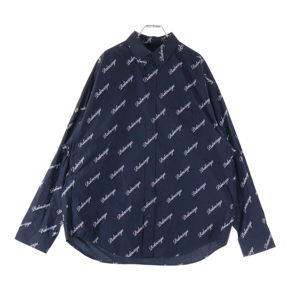 BALENCIAGA(バレンシアガ) 21SS 総柄ロゴ オーバーサイズボタンダウン長袖シャツ ブラック 647363 TJLY7