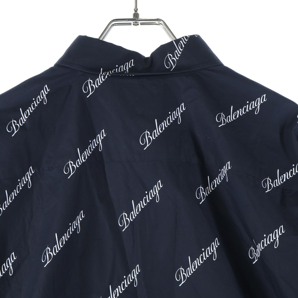 BALENCIAGA(バレンシアガ) 21SS 総柄ロゴ オーバーサイズボタンダウン長袖シャツ ブラック 647363 TJLY7