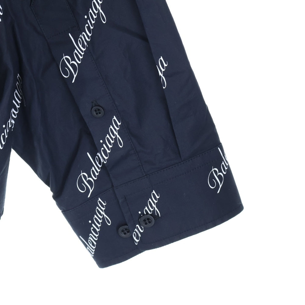 BALENCIAGA(バレンシアガ) 21SS 総柄ロゴ オーバーサイズボタンダウン長袖シャツ ブラック 647363 TJLY7