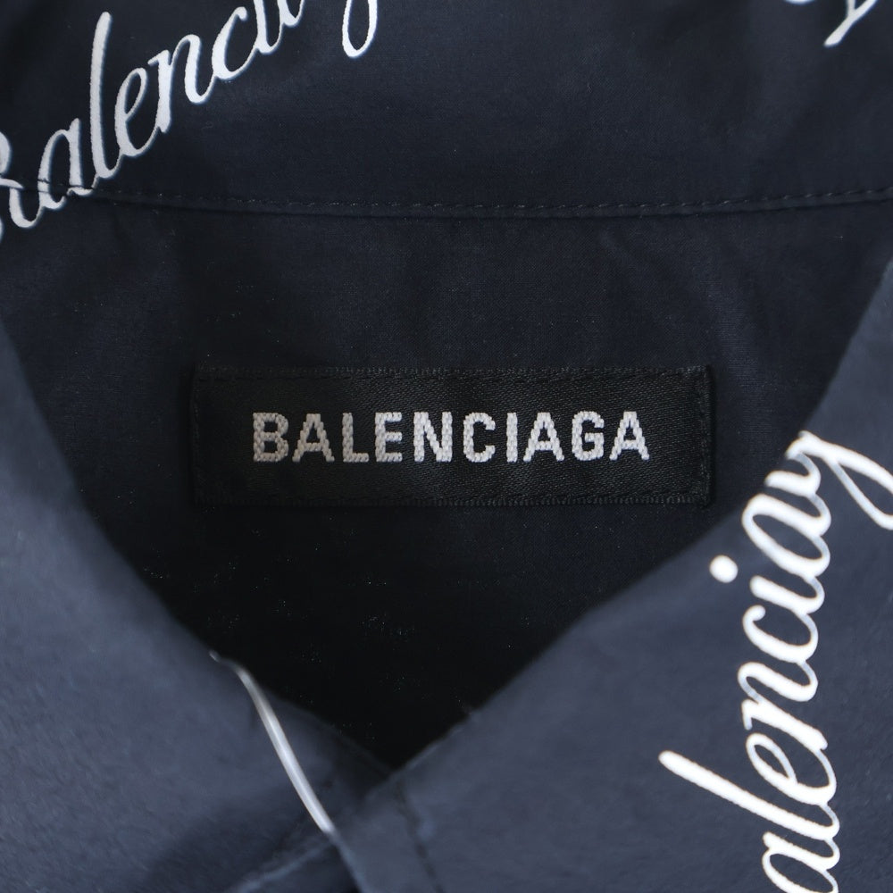 BALENCIAGA(バレンシアガ) 21SS 総柄ロゴ オーバーサイズボタンダウン長袖シャツ ブラック 647363 TJLY7