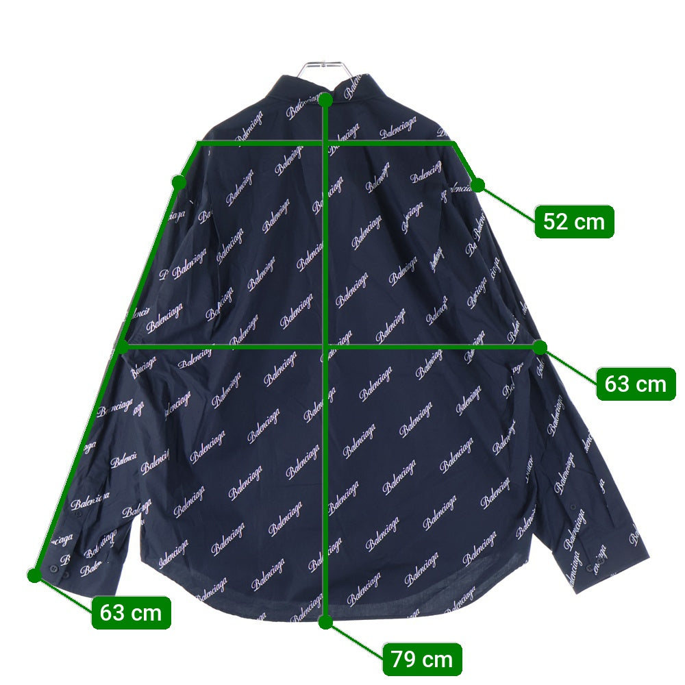 BALENCIAGA(バレンシアガ) 21SS 総柄ロゴ オーバーサイズボタンダウン長袖シャツ ブラック 647363 TJLY7