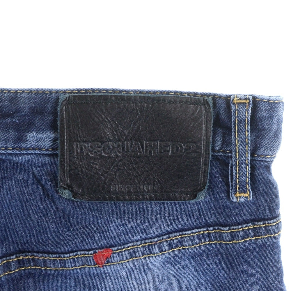 DSQUARED2(ディースクエアード) 21AW Skater Jean ダメージ加工 ペイント スタッズニー スキニーデニムパンツ インディゴ