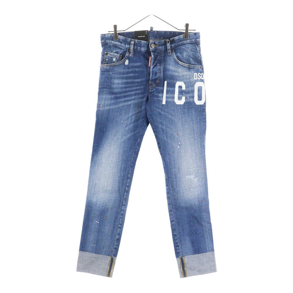 DSQUARED2(ディースクエアード) 23SS Sexy Twist Jean Icon ダメージ加工 ペイント スキニーデニムパンツ インディゴ