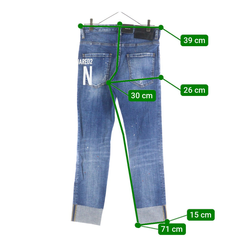 DSQUARED2(ディースクエアード) 23SS Sexy Twist Jean Icon ダメージ加工 ペイント スキニーデニムパンツ インディゴ