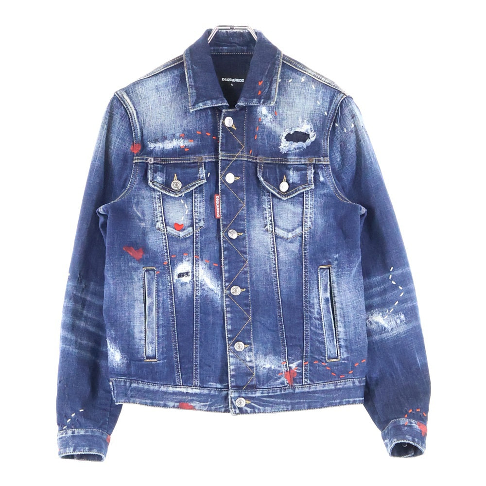 DSQUARED2(ディースクエアード) 22AW Dan Jean Jacket ダメージ加工 ペイントデニムジャケット インディゴ