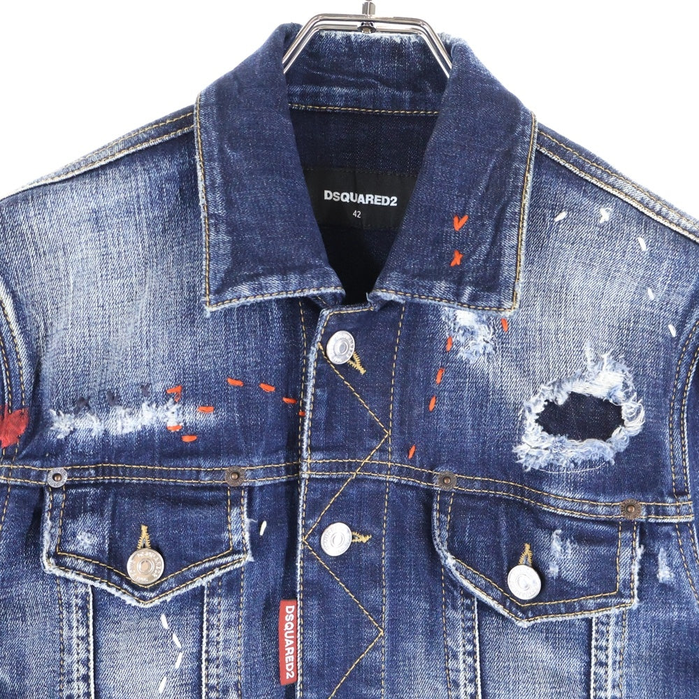 DSQUARED2(ディースクエアード) 22AW Dan Jean Jacket ダメージ加工 ペイントデニムジャケット インディゴ