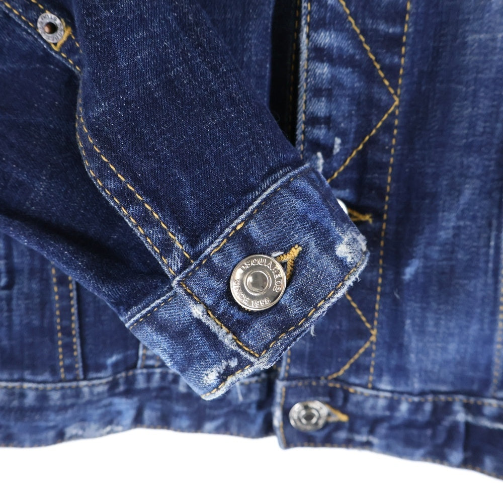 DSQUARED2(ディースクエアード) 22AW Icon Dan Jean Jacket ダメージ加工 ペイントデニムジャケット インディゴ