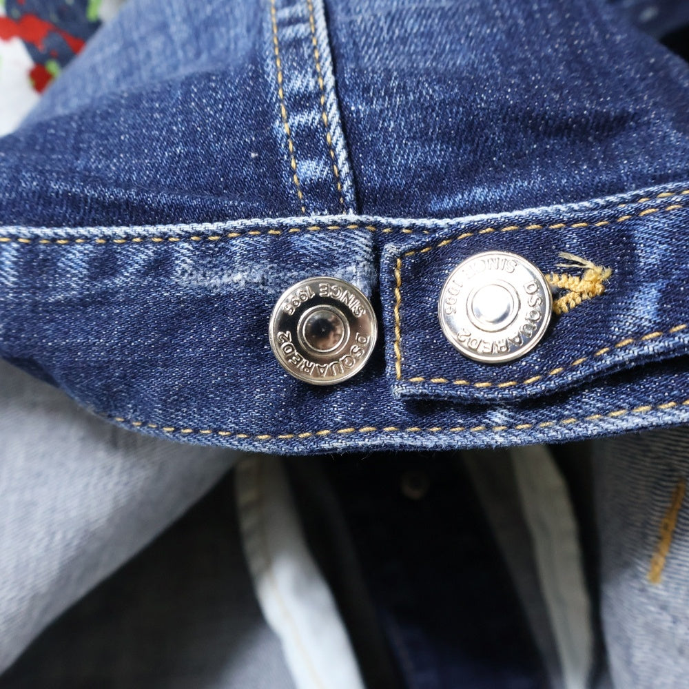 DSQUARED2(ディースクエアード) 22AW Icon Dan Jean Jacket ダメージ加工 ペイントデニムジャケット インディゴ