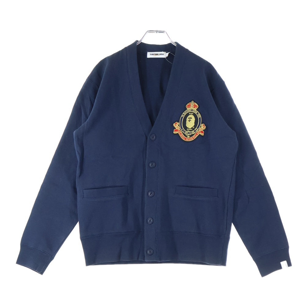 A BATHING APE(アベイシングエイプ) Cardigan ロゴ刺繍 Vネックカーディガン ネイビー