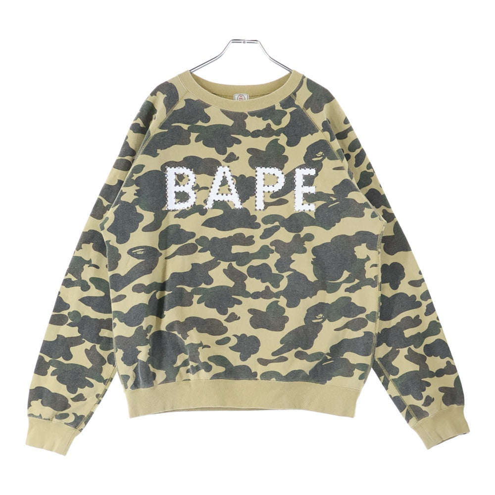 A BATHING APE(アベイシングエイプ) 1st Camo Studded Sweatshirt カモフラージュ 迷彩 ラインストーン装飾 クルーネックスウェットトレーナー カーキ