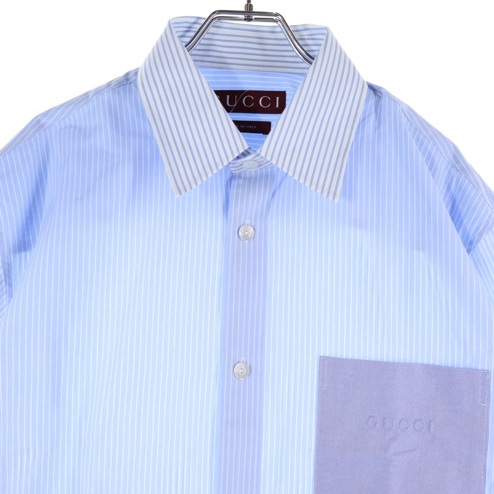 GUCCI(グッチ) Emboss Logo Shirt エンボスロゴ ストライプ長袖シャツ