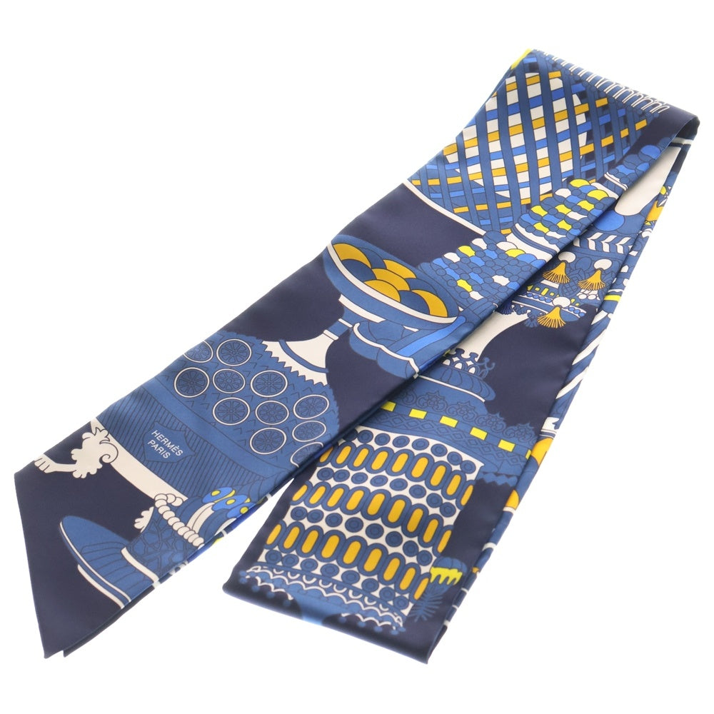 HERMES(エルメス) マキシツイリー スリム パティスリーフランセーズ 総柄 スカーフ マフラー ブルー
