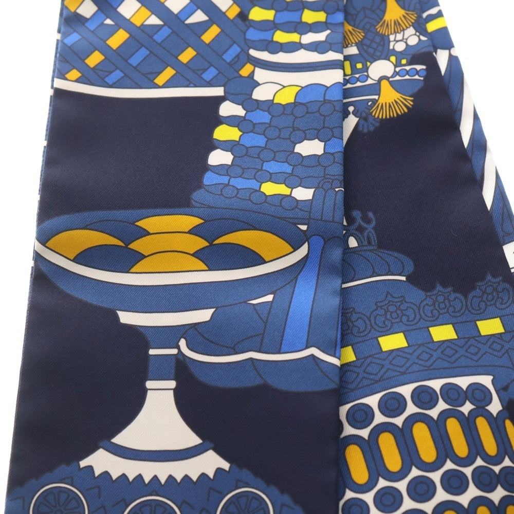 HERMES(エルメス) マキシツイリー スリム パティスリーフランセーズ 総柄 スカーフ マフラー ブルー