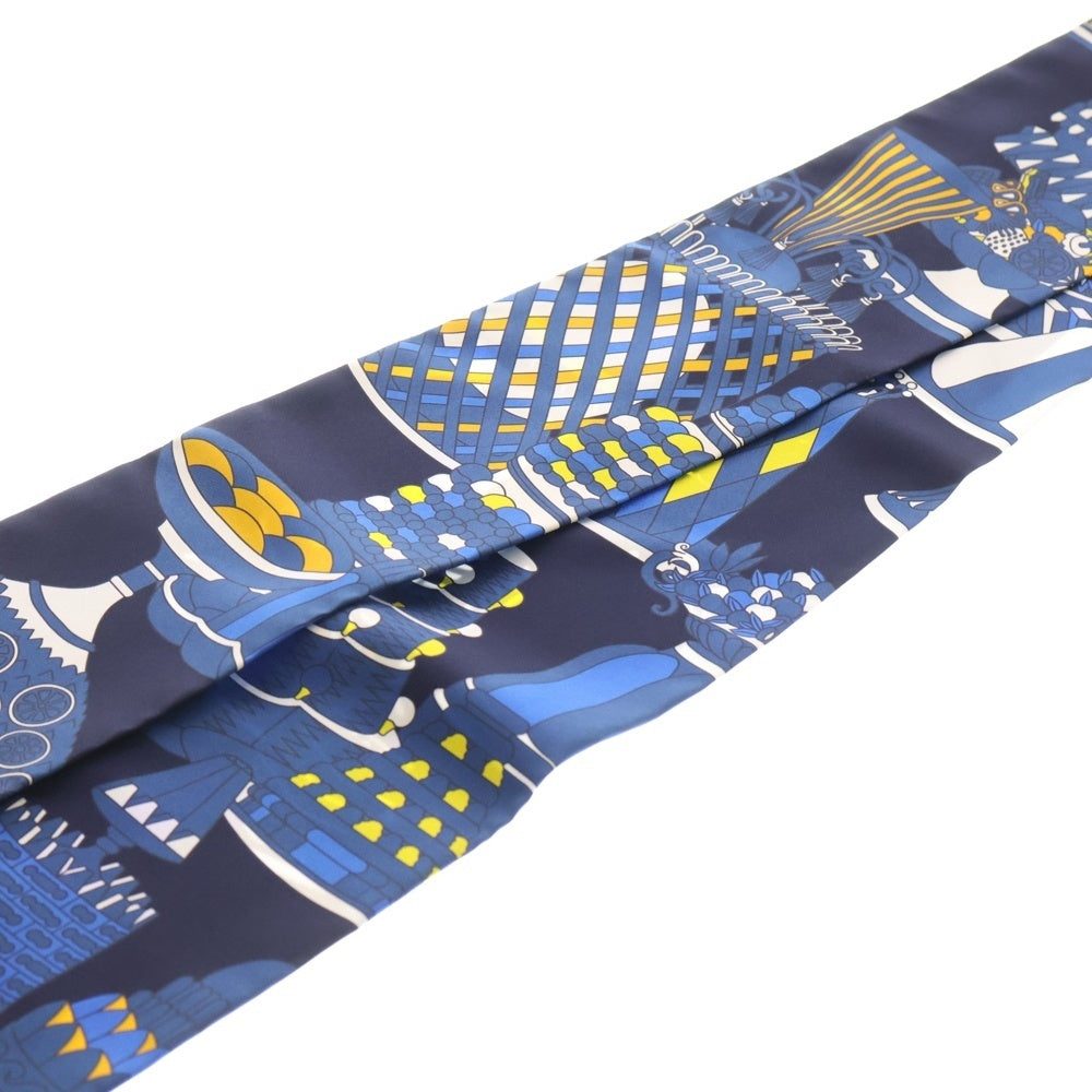 HERMES(エルメス) マキシツイリー スリム パティスリーフランセーズ 総柄 スカーフ マフラー ブルー