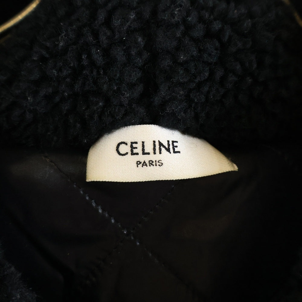 CELINE(セリーヌ) Boa Fleece Hoodie スタッズ トリオンフ ジップアップボアパーカー フーディー ブラック 2Y906699M