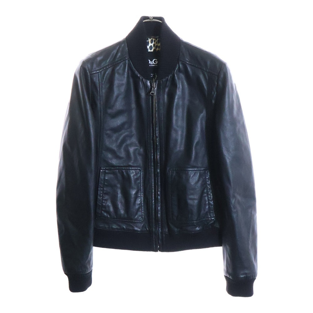 D&G(ディーアンドジー) Leather Leopard Jacket ジップアップレザージャケット ブルゾン 裏地レオパード柄 ブラック SB0571