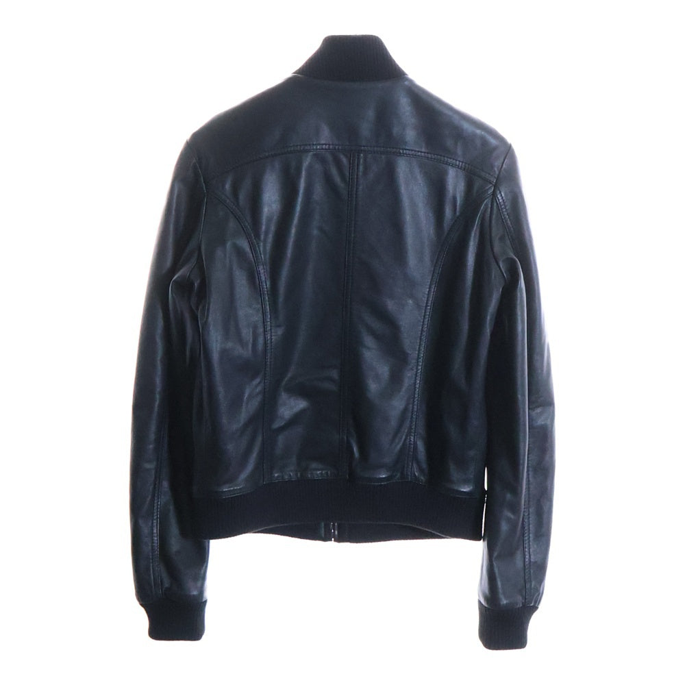 D&G(ディーアンドジー) Leather Leopard Jacket ジップアップレザージャケット ブルゾン 裏地レオパード柄 ブラック SB0571