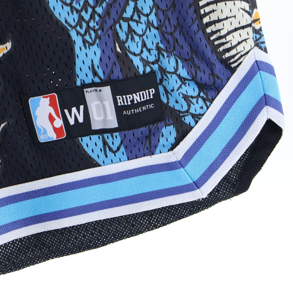 RIPN DIP(リップンディプ) 総柄グラフィックデザイン ショーツ ハーフパンツ ブラック/ブルー