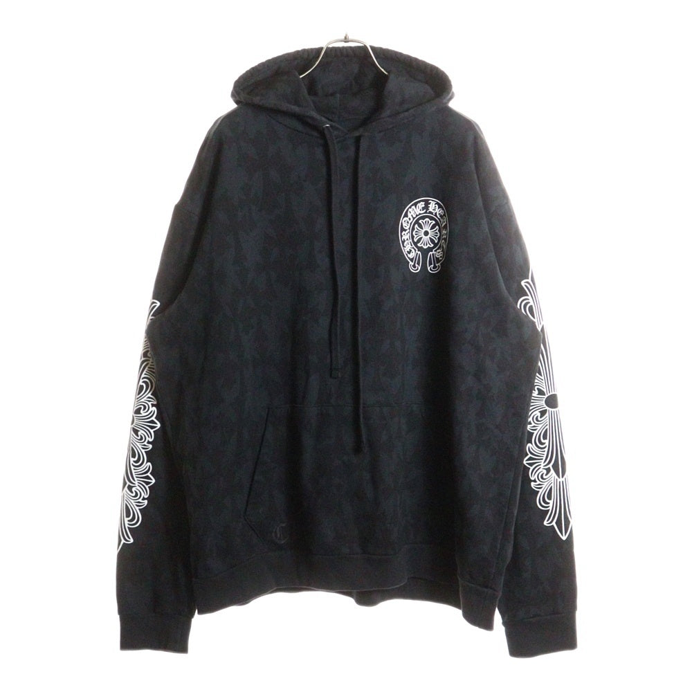 CHROME HEARTS(クロムハーツ) SWTSHRT PLVR GRAVEYARD グレイブヤード セメタリークロス総柄 アームフローラルプリント プルオーバースウェットパーカー フーディー ブラック