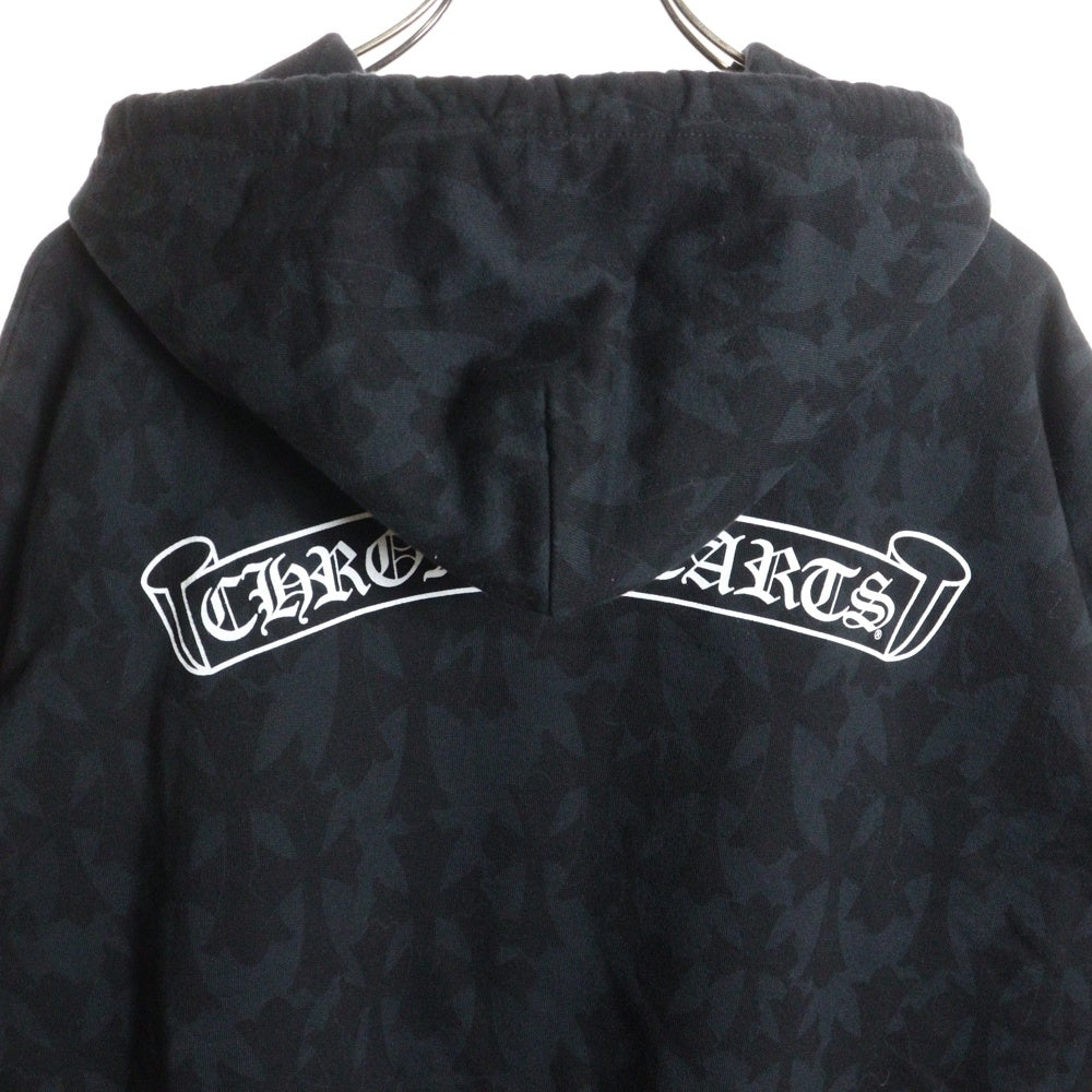 CHROME HEARTS(クロムハーツ) SWTSHRT PLVR GRAVEYARD グレイブヤード セメタリークロス総柄 アームフローラルプリント プルオーバースウェットパーカー フーディー ブラック