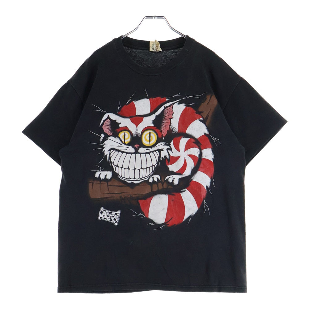 VINTAGE(ヴィンテージ) 90s 不思議の国のアリス チェシャ猫 フロントプリント ANDAZIA 半袖Tシャツカットソー ブラック