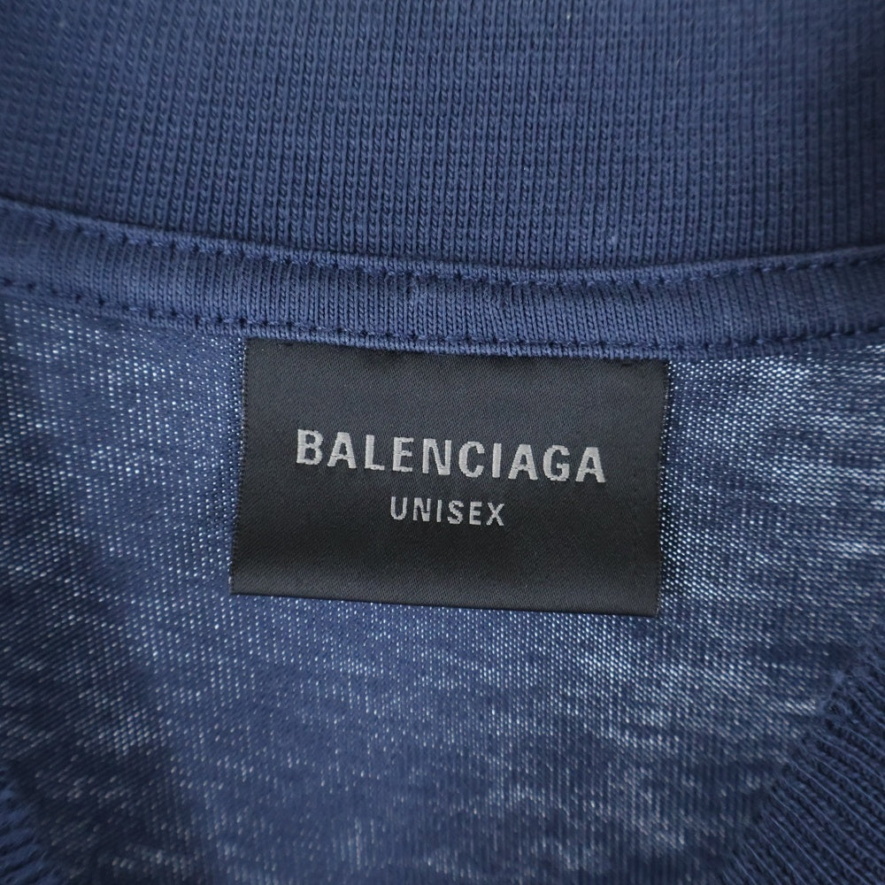 BALENCIAGA(バレンシアガ) Distressed Logo Print Oversized T-Shirt BBロゴ ダメージ加工 半袖Tシャツ ネイビー 739028 TOVU6