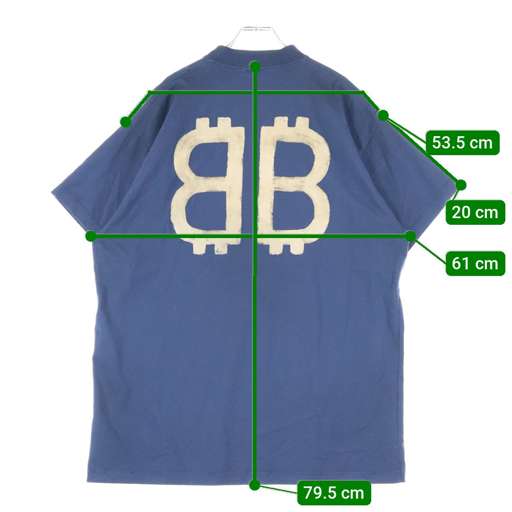 BALENCIAGA(バレンシアガ) Distressed Logo Print Oversized T-Shirt BBロゴ ダメージ加工 半袖Tシャツ ネイビー 739028 TOVU6