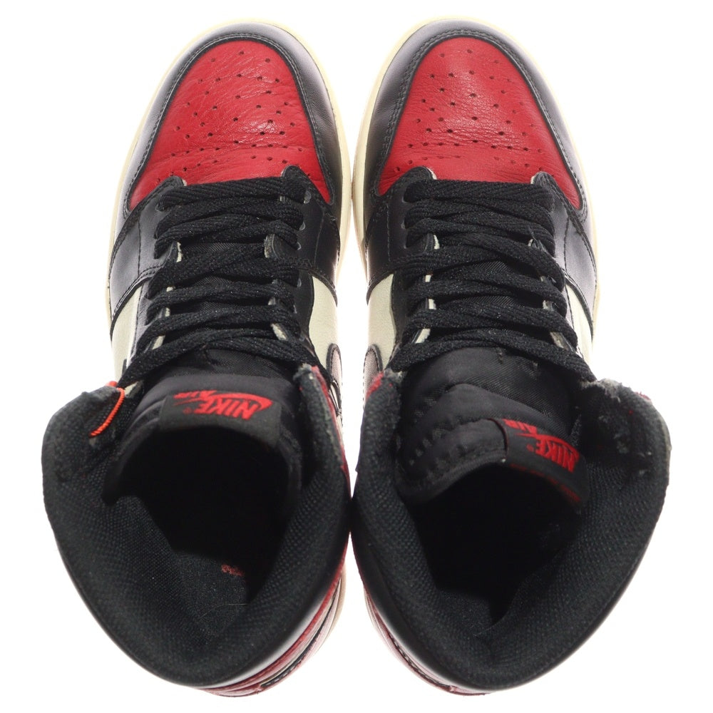 NIKE(ナイキ) AIR JORDAN1 RETRO HIGH OG エアジョーダン1 ブレッド ハイカットスニーカー ホワイト/レッド US8/26cm 555088-610