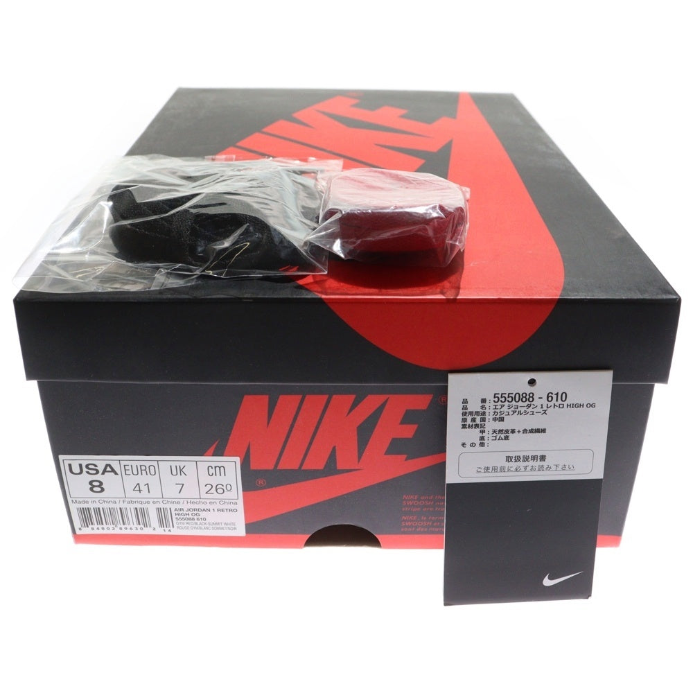 NIKE(ナイキ) AIR JORDAN1 RETRO HIGH OG エアジョーダン1 ブレッド ハイカットスニーカー ホワイト/レッド US8/26cm 555088-610