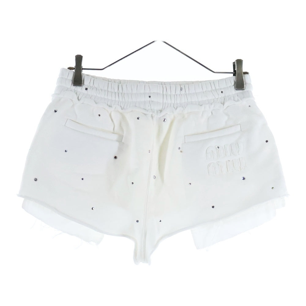 miumiu(ミュウミュウ) Sweatshirt Set Up ラインストーン装飾 クロップド クルーネックスウェットトレーナー ショートパンツ ホワイト レディース MJL913