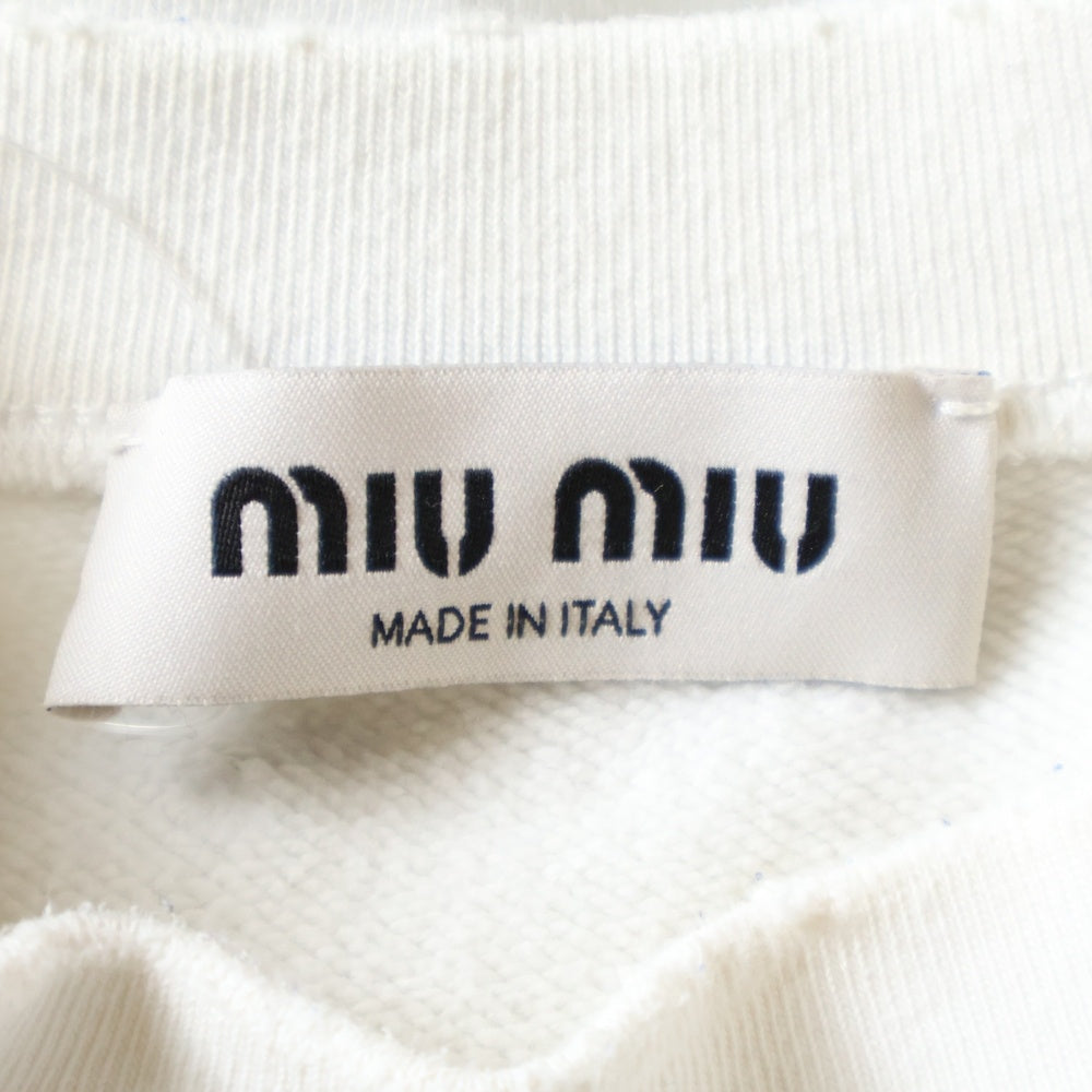 miumiu(ミュウミュウ) Sweatshirt Set Up ラインストーン装飾 クロップド クルーネックスウェットトレーナー ショートパンツ ホワイト レディース MJL913