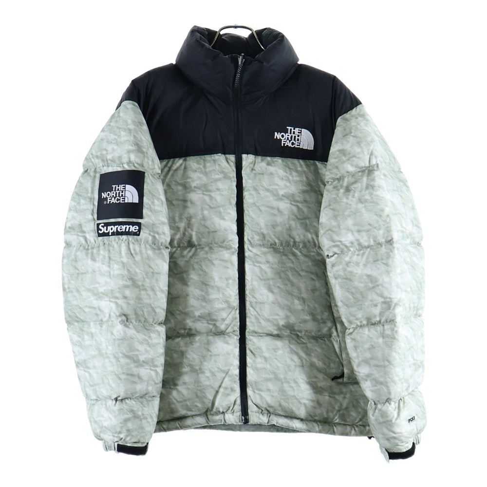 SUPREME(シュプリーム) 19AW ×THE NORTH FACE Paper Print Nuptse Jacket ND91806I ザ ノースフェイス ペーパープリント ヌプシ ナイロン ダウンジャケット ブラック/グレー