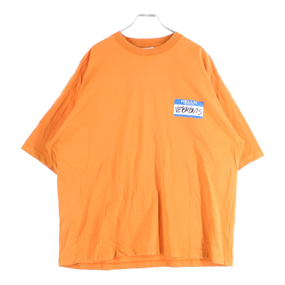VETEMENTS(ヴェトモン) My Name Is Oversized T-Shirt マイネームイズ 半袖Tシャツ オレンジ UA52TR330X
