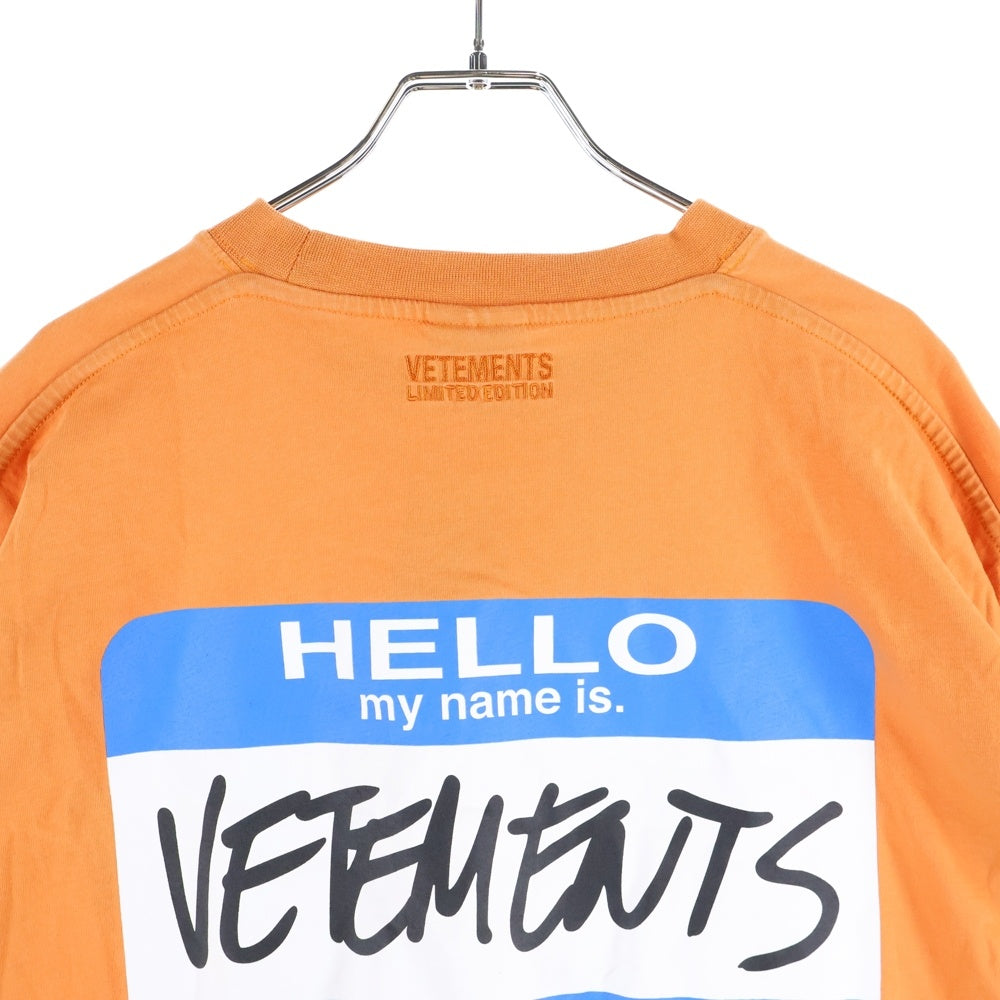 VETEMENTS(ヴェトモン) My Name Is Oversized T-Shirt マイネームイズ 半袖Tシャツ オレンジ UA52TR330X