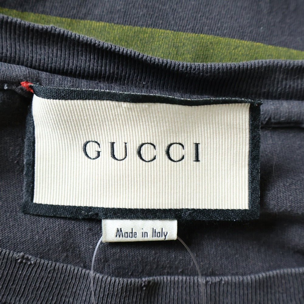 GUCCI(グッチ) Black Cat T-Shirt ダメージ加工 半袖Tシャツ グレー 493117 X3I29